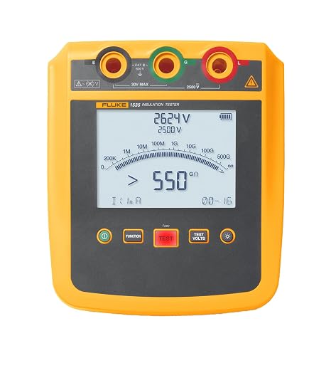 Fluke 1535 Insulation Tester, Insulation Tester, for Frontline Industrial and Electrical Insulation Testing, Test Voltages from 250 V to 2500 V and Resistance Measurements up to 500 G