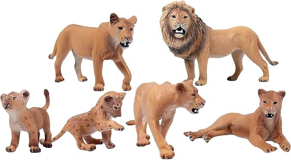 JOKFEICE Lion Toy 6pcs Realistic Wild Animal Figures - Plastic Jungle Animal Learning Educational Bath Toys - Birthday Cupcake Topper Party Favors Gift For Kids Toddlers