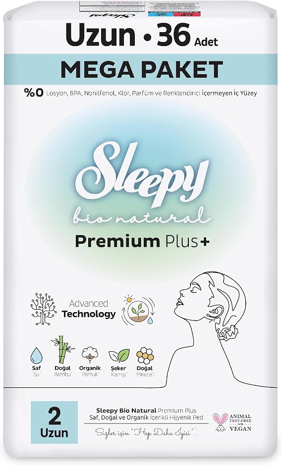 Sleepy Bio Natural Premium Plus Hijyenik Ped Mega Paket Uzun 36x3 (108 Adet)