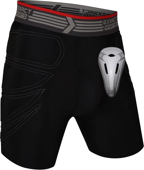 Exxact Sports Sliding Shorts w/Hard Protective Cup, Compression Fit Baseball, Softball, Football, Field Hockey, MMA (Adult)