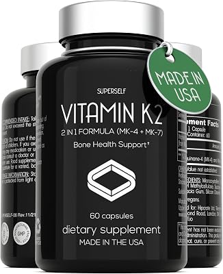 SuperSelf Vitamin K2 Capsules 100 mcg - Vitamin K Complex MK-7 & MK-4-60 Capsules - VIT K2 2 in 1 Formula High Strength Supplement MK7 MK4 - Made in USA - Vegan & Non-GMO