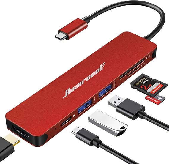 Hiearcool 7-in-1 USB C Hub, USB C Dongle Compatible for MacBook, Dark Red