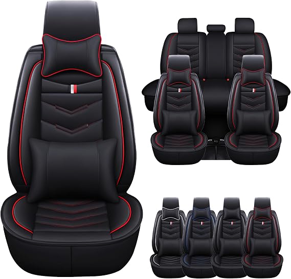 Car Seat Cover for Toyota Prius 2001-2025, Waterproof Durable Compatible Airbag, Premium Leather Seat Protector(5 Seats Luxury,Black Red)