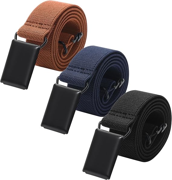 3 Pcs Toddler Kids Elastic Belt for Boys Adjustable Silver Buckle | Soft Stretch Fit for Easy Self-Dressing, Growing Kids, Ideal for School Uniforms, Jeans & Pants