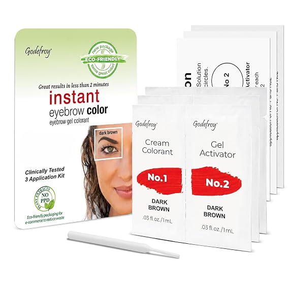 Godefroy Temporary Brow Color, Dark Brown, 3 Applications, Fast-Acting
