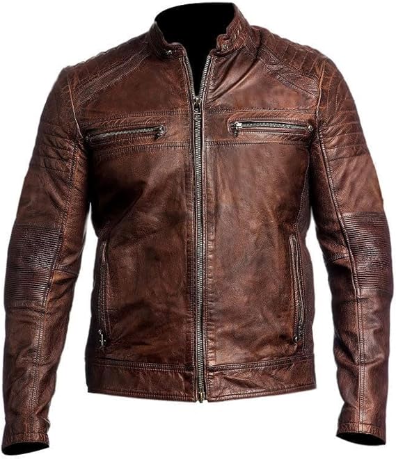 DECIMAL Men's Black & BROWN Genuine Lambskin Leather Biker Jacket VINTAGE REAL MOTORCYCLE JACKETS FOR MEN