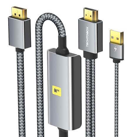 TECHTOBOX 8K HDMI to DisplayPort Cable Adapter (6FT 4K120Hz), Not Bidirectional HDMI 2.1 to Display 1.4 Port, only from HDMI to DP, Converter for Computer, Monitor,PS5, Xbox,NS