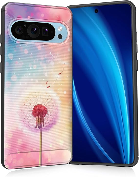 for Pixel 8a Case,Slim Thin Silicone Soft Flexible TPU Brushed Black Anti-Scratch Shockproof Protective Cover for Google Pixel 8a,Colorful Dandelion Flight