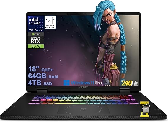 msi Crosshair 18 HX AI Gaming Laptop 18" QHD+ 240Hz 100% DCI-P3 Intel 24-core Ultra 9 275HX (>i9-14900HX) 64GB DDR5 4TB SSD GeForce RTX 5070 (Up to 798 AI Tops) RGB Backlit WiFi6E Win11Pro ICP Hub
