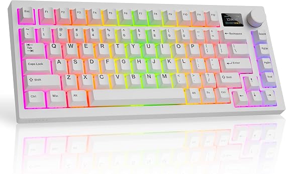 TECWARE Spectre 75 Mechanical Gaming Keyboard | Customizable LCD Screen Display & Knob | Tri-Mode Wireless Bluetooth 2.4GHz | Gasket Mount Hot Swappable | White Cocoa Brown Tactile Switches