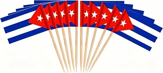 CYPS 100 Pcs Cuba Flag Cuban Toothpick Flags, Small Mini Stick Cupcake Toppers Cuban Flags,Country Picks Party Decoration Celebration Cocktail Food Bar Cake Flags