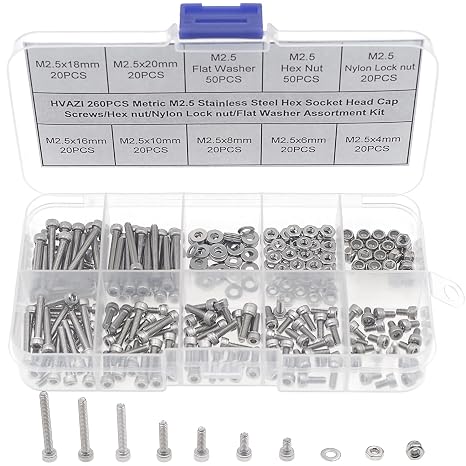 M2.5 304 Stainless Steel Knurled Hex Socket Cap Screw Nut Washer Kit