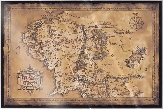 POSTER STOP ONLINE The Hobbit - The Lord of The Rings - Movie Poster (Map of Middle Earth - Limited Dark - Sepia Edition) (Size: 36" x 24") (Laminated Poster)