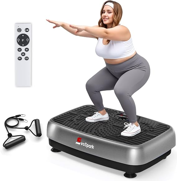 Vibration Plate Exercise Machine, EvoSpark Dual Motor Vibration Plate for Lymphatic Drainage, 450 Lbs Capacity Shake Fitness Platform
