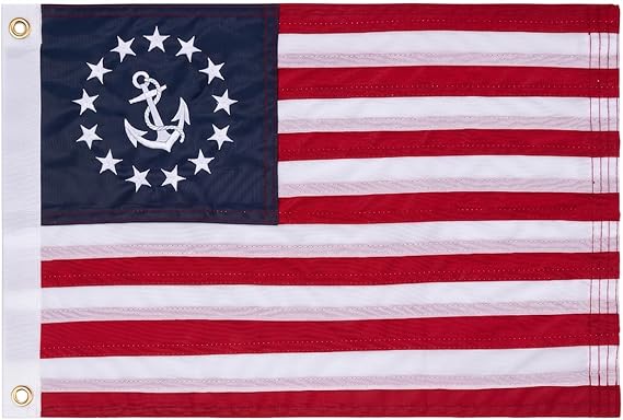 Homissor US Yacht Ensign Boat Flag 12x18 Inch Nautical Flags Embroidered Anchor and Stars Heavy Duty Banner with 2 Brass Grommets
