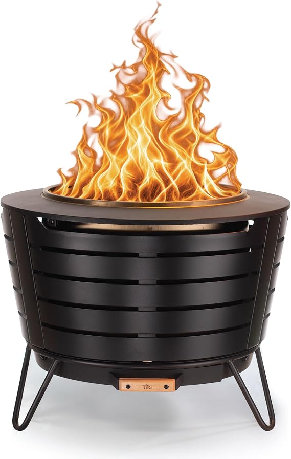 TIKI Patio Smokeless Fire Pit, 25 in Wood Burning Fire Pit with Cover