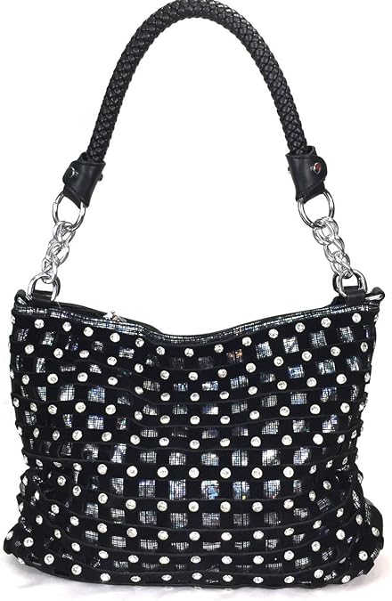 Sparkle Rhinestone Suede Hobo Handbag