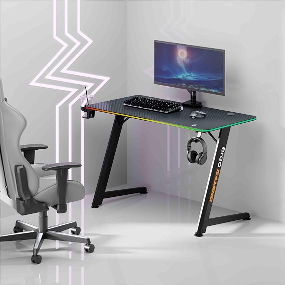 ErgoGaming Pulsar Profesyonel RGB Oyuncu Masası 120x60 Siyah, RGB Aydınlatmalı, Karbon Fiber Yüzey
