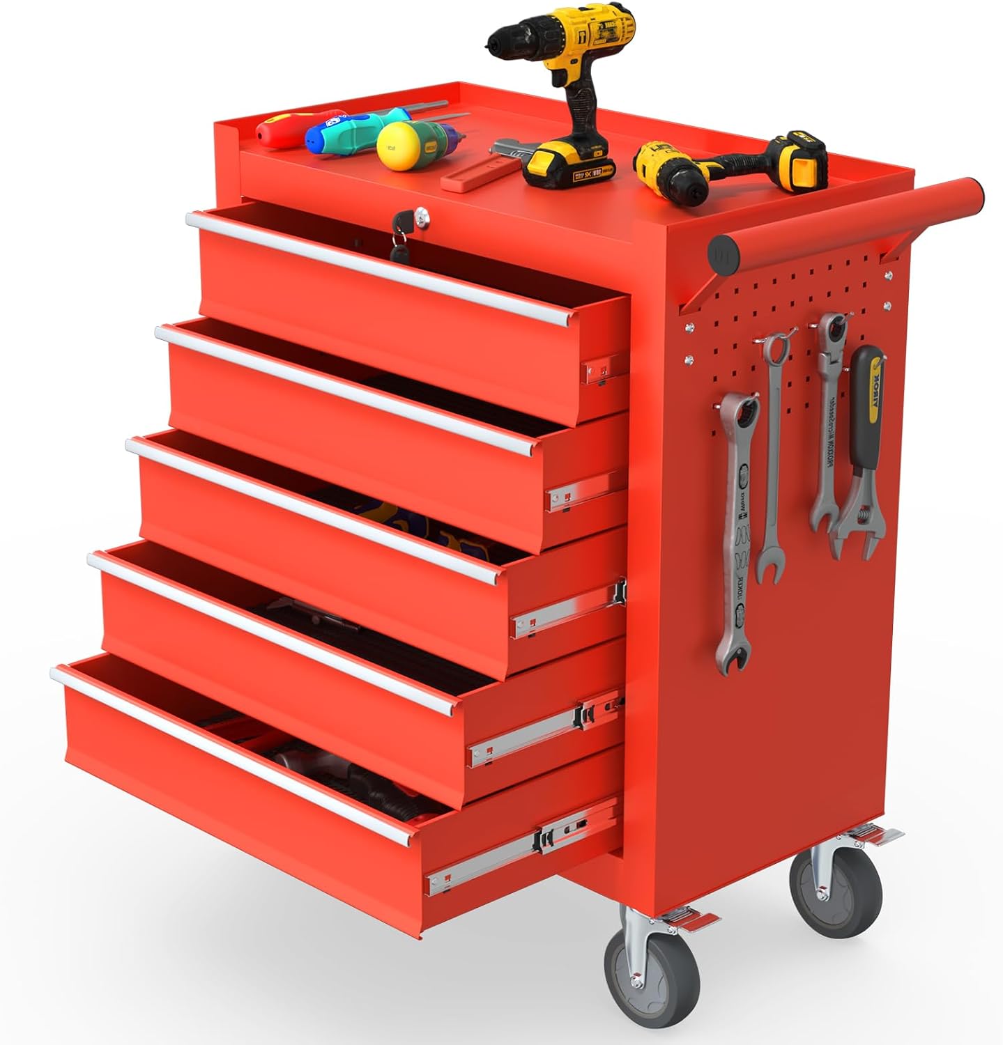 5-Drawer Tool Chest Toolbox, Rolling Tool Chest with Wheels, High Capacity Detachable Mobile Tool Storage Cabinet for Garage, Workshop, Mechanics and Repair Room Red