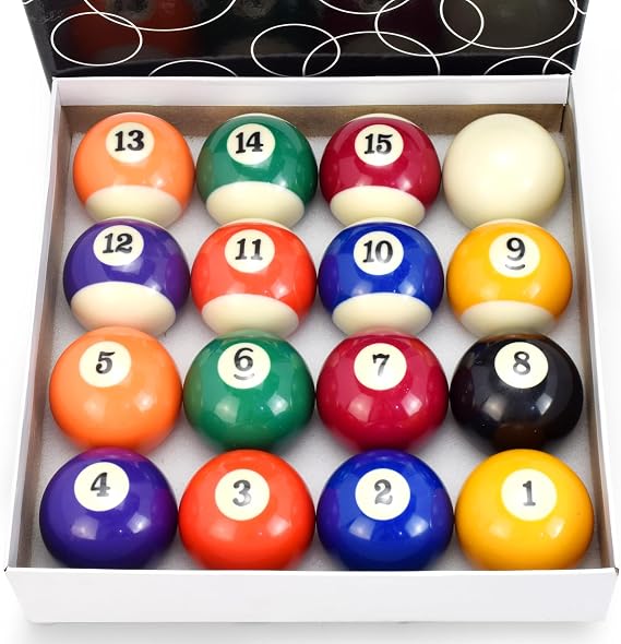 Billiard Balls Set 2-1/4" Regulation Size Pool Table Balls for Replacement (16 Resin Balls)