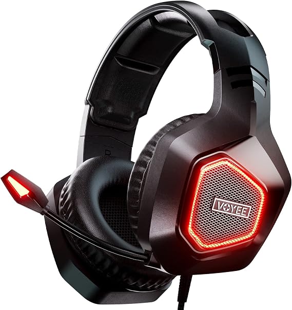 VOYEE Gaming Headset Over Ear PC Headphone Adjustable Headband with Soft Memory Earmuffs Led Light