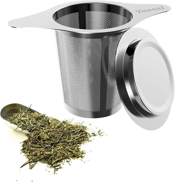 Yoassi Tea Infuser, 304 Stainless Steel Tea Filter Strainer with Lid and Double Handles Perfect for Hanging on Teapots, Mugs, Cups to steep Loose Leaf Tea and Coffee