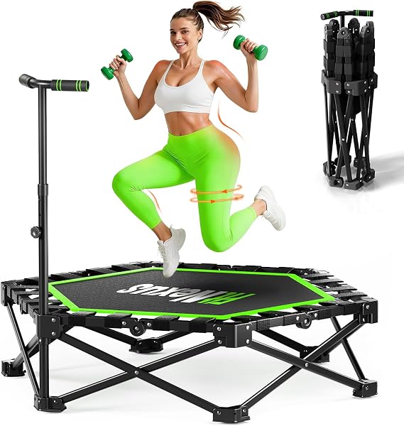 Mini Trampoline for Adults, 42" Foldable Fitness Rebounder with Adjustable T-Bar, 450lb Capacity, Non-Slip Pad for Home Gym Workout
