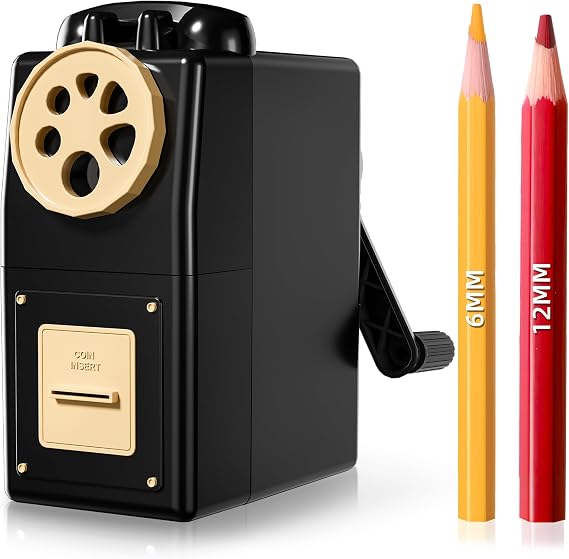 ZMOL Heavy Duty Manual Hand Crank Pencil Sharpener, Desktop, Black | For Colored Pencils, No Mounting Required, 5 Adjustable Modes, Durable Alloy Blade, Ideal for Classroom, Office & Artists