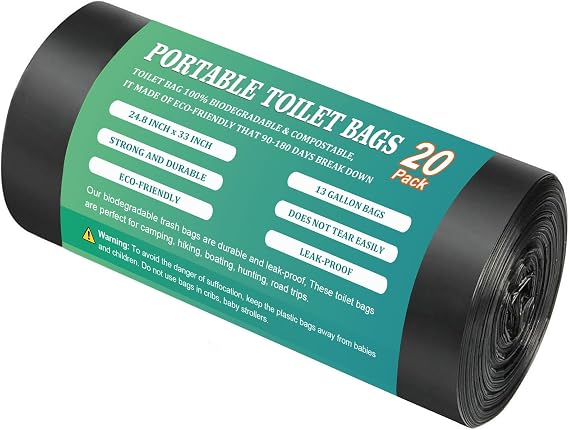 20PCS 13 Gallon Portable Toilet Bags for Camping, Biodegradable Trash bags - 1.2 Mill Thick Compostable Bag, Camping Poop Bag for Trash Lawn, Leaf Yard