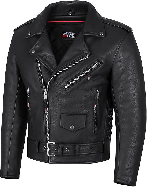 ICONIC Motorcycle Jacket for Men, Premium Buffalo Leather, Insulated Liner, Classic Side Laces, Cruiser Biker Black XL