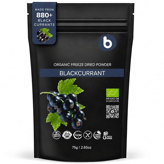 Organic Black Currant Powder from Freeze Dried Black Currants - Rich in Anthocyanins & Polyphenols - Plant Based Vitamin C - for Smoothies, Baking & Organic Food Coloring 2.65oz