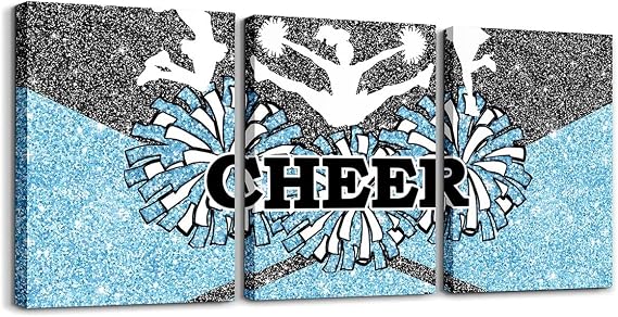 Castle Fairy Fashion Cheerleader Wall Art for Living Room 12" x 16",Boys Girls Cheer Sport Wall Decorations for Bedroom Office,Cheerleading Glitter Printed Wall Painting Prints Art Home Decor 3 Piece