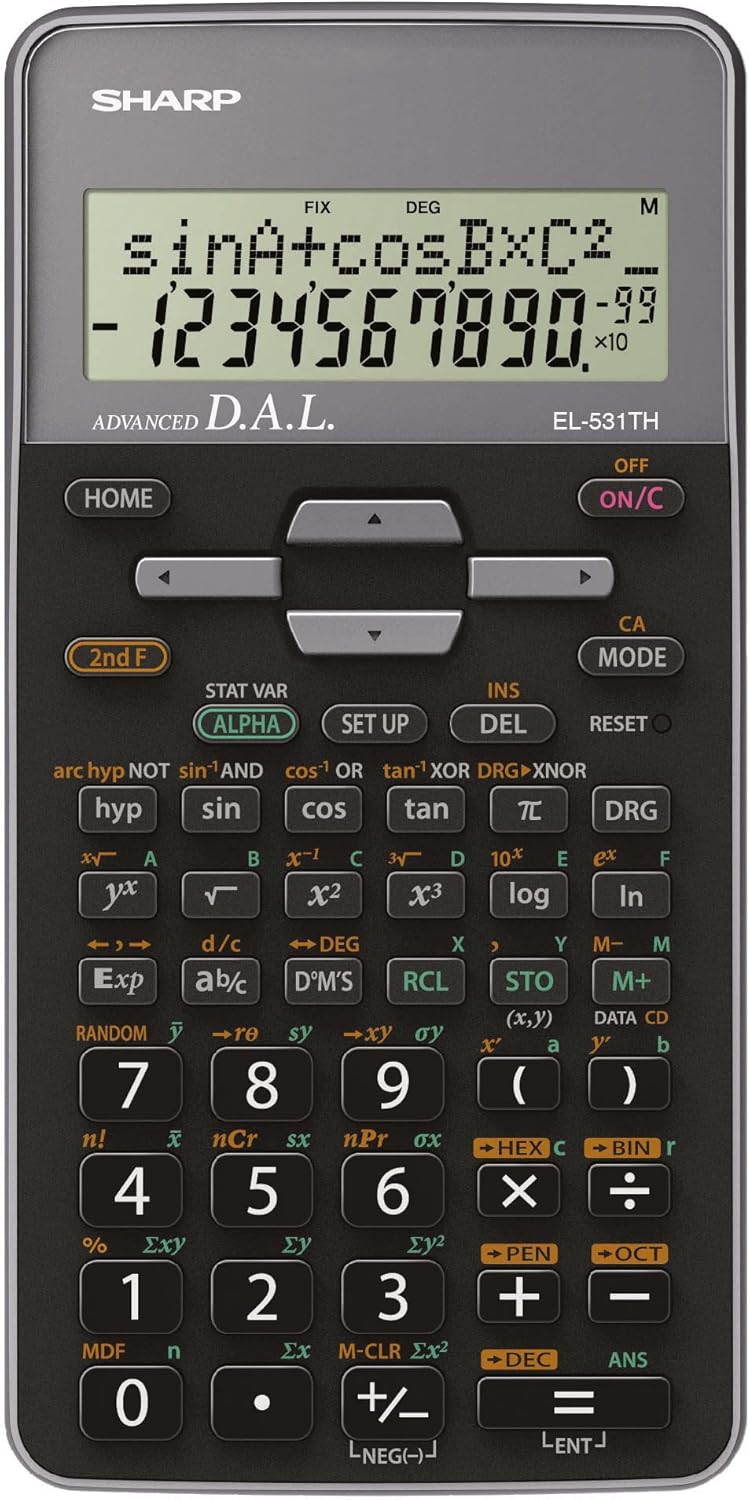 Sharp EL-531TH Scientific Calculator, D.A.L. Input Battery Operated, Silver Gray