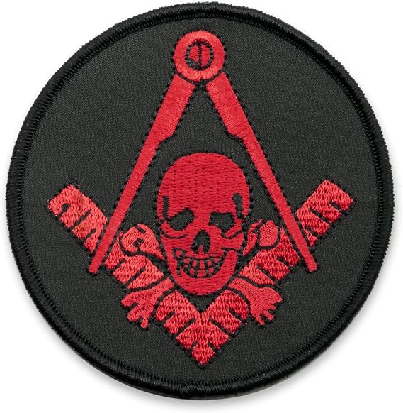 Widow's Son Skull & Crossbones Square & Compass Round Embroidered Masonic Patch - [Black & Red][3'' Diameter]