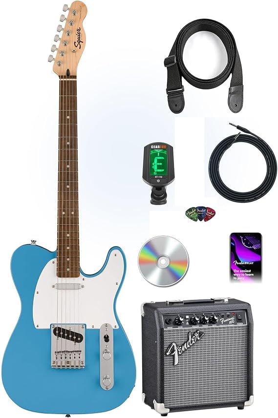 Fender Squier Sonic Telecaster - California Blue Bundle with Amp, Tuner, Strap, Cable, Picks, and Austin Bazaar Guitar DVD