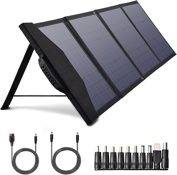Portable Solar Panel 80W Foldable Solar Charger for Power Station Generator Outdoor Camping Charging PD 30W QC 3.0 Output 10 in 1 Connector for Laptop Tablet Cell Phone Camera