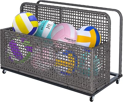 Outdoor Wicker Patio Pool Float Storage Basket, PE Rattan Outdoor Pool Caddy with Rolling Wheels for Floaties, Life Vests, Beach Balls, Toys, Patio FurnitureGray