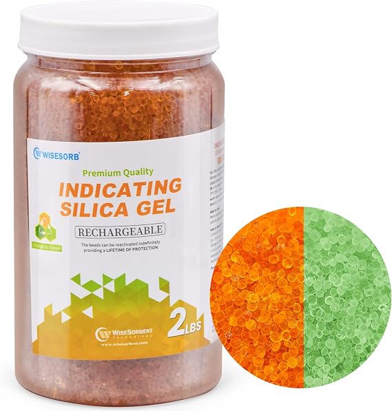 Wisesorb 2lbs Premium Orange Silica Gel Desiccant Beads(Industry Standard 2-4 mm) - Rechargeable & Indicating Silica Gel Beads