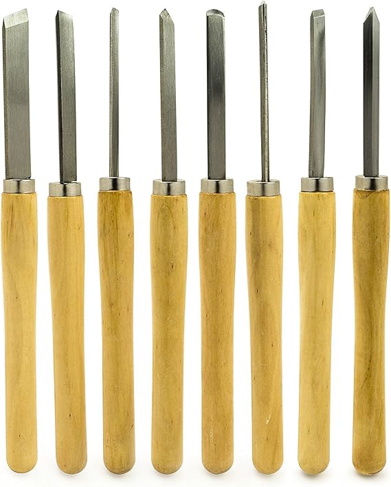 Bastex Professional Quality Wood Turning Chisel 8 pcs Set Included Lathes: 2 Skew 1 Spear Point 1 Parting 1 Round Nose & 3 Gouge Tools for Wood Working Professionals or Hobbyist. Starter Pack Kit