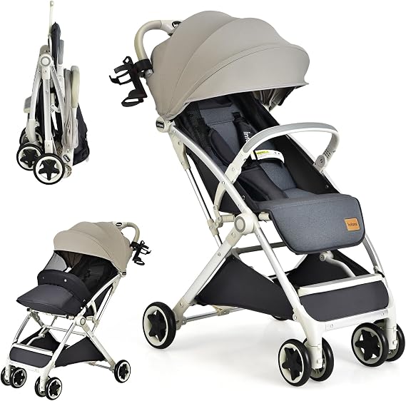 INFANS Lightweight Baby Stroller, Compact with One-Hand Fold, Travel Stroller for Airplane with Cup Holder, 5-Point Harness, Foot Cover, Canopy, Infant for 0-36 Month (Grey)
