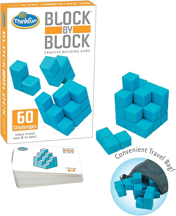 ThinkFun Block by Block - Engaging 3D Puzzle Game | Enhances Architectural Skills | Mind Teaser for Ages 8 and Up | Travel-Friendly with Game-Go Storage Bag