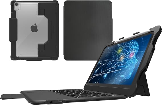 STM Goods Dux Keyboard Trackpad USB-C for iPad (A16)/10th Gen, USB-C Connected Keyboard - Rugged, Rubberized Drop Protection - Integrated Trackpad, Storage for Apple Pencil or Logitech Crayon - Black
