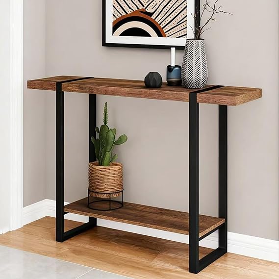 2-Tier Console Table Long Sofa Behind Couch Tables Wooden Entryway Farmhouse Stand Storage Shelf for Entry Hallway Living Room(80cm)