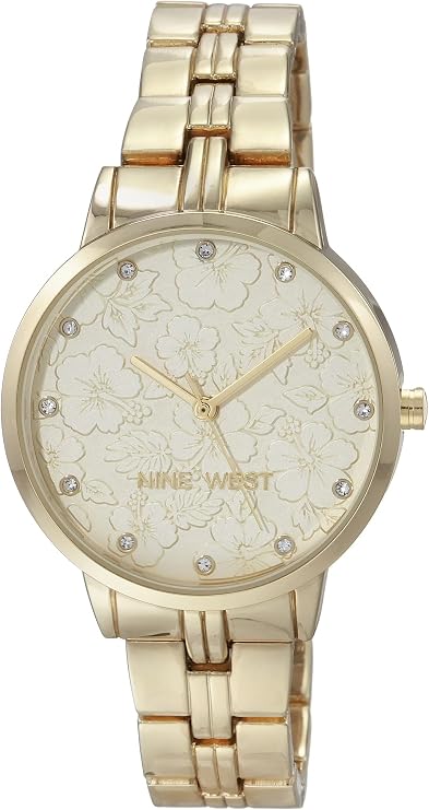 Nine West Women's Genuine Crystal Accented Floral Dial Bracelet Watch