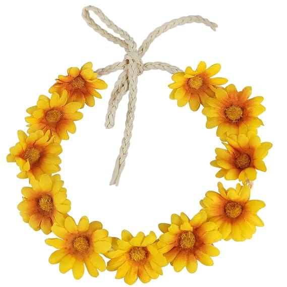 1 Pack Flower Headband, Flower Crown, Sunflower Headpiece, Daisy Crown for Women, Girls, Hippie Accessories (Yellow, M)