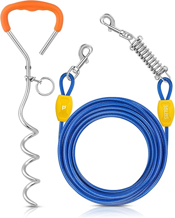 Petbobi Dog Tie-Out Cable and Stake 20ft Bundle