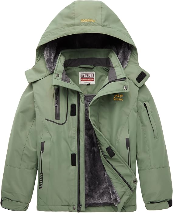 WULFUL Boy's Waterproof Ski Jacket Warm Fleece Hooded Winter Snow Coat