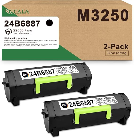 M3250 24B6887 Black Toner Cartridge (2-Pack): NUC Compatible 24B6887 Toner Cartridge Replacement for Lexmark 24B6887 XM3250 M3250 Printer Toner Cartridge