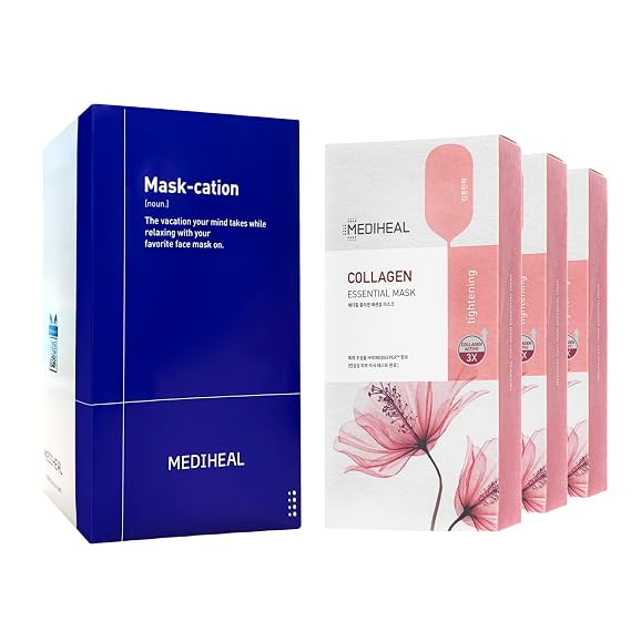 Mediheal Official Best Korean Sheet Mask - Collagen Essential Face Mask Lifting and Firming For All Skin Types Value Sets 30 Count