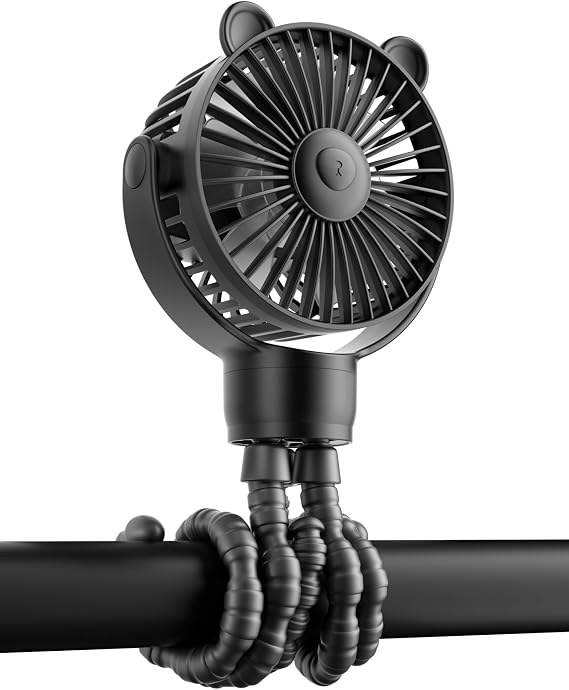 GOTOTO Baby Stroller Fan, Rechargeable Portable Fan with 2000 mAh Battery Operated,3 Wind Speed,360-Degree Rotation,Ultra-Low Noise Level,Safe mini fan for your baby